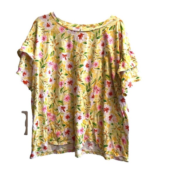 Crown & Ivy Women Plus Size 3X Floral Top Soft Spring Shirt Ruffle Sleeves - Picture 1 of 6